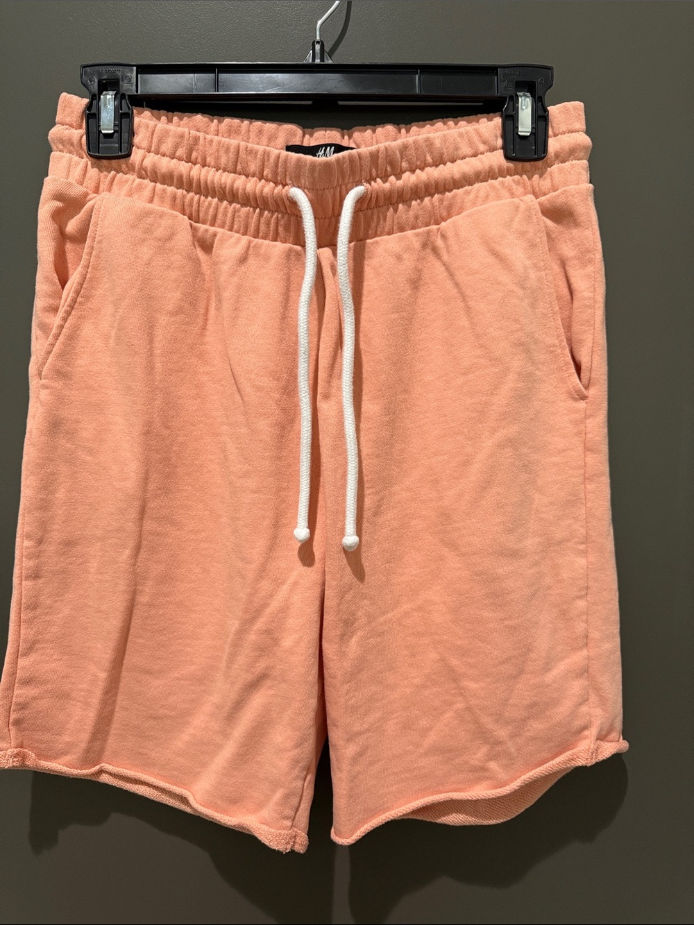 H&M Men's Athletic Drawstring Shorts in Peach with White Cord